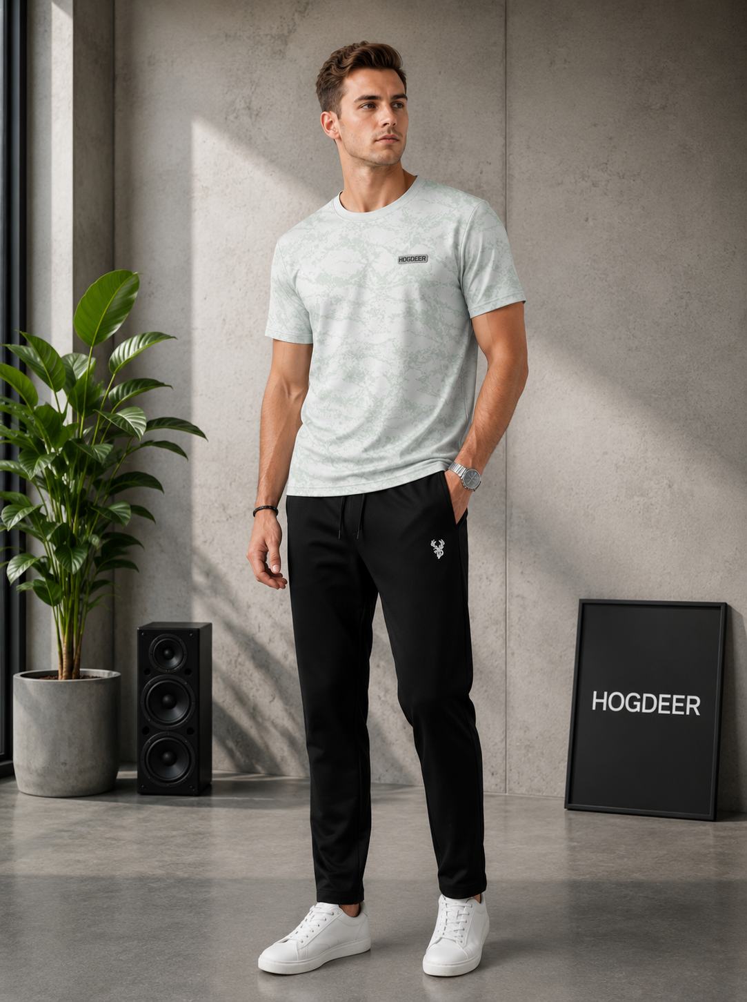 Imported Four Nod Fabric T-Shirt & Black Stretch Trouser Set