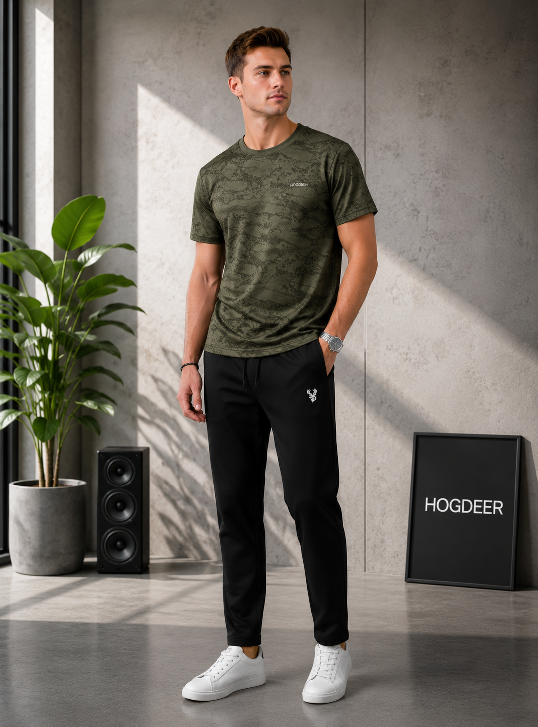 Imported Four Nod Fabric T-Shirt & Black Stretch Trouser Set