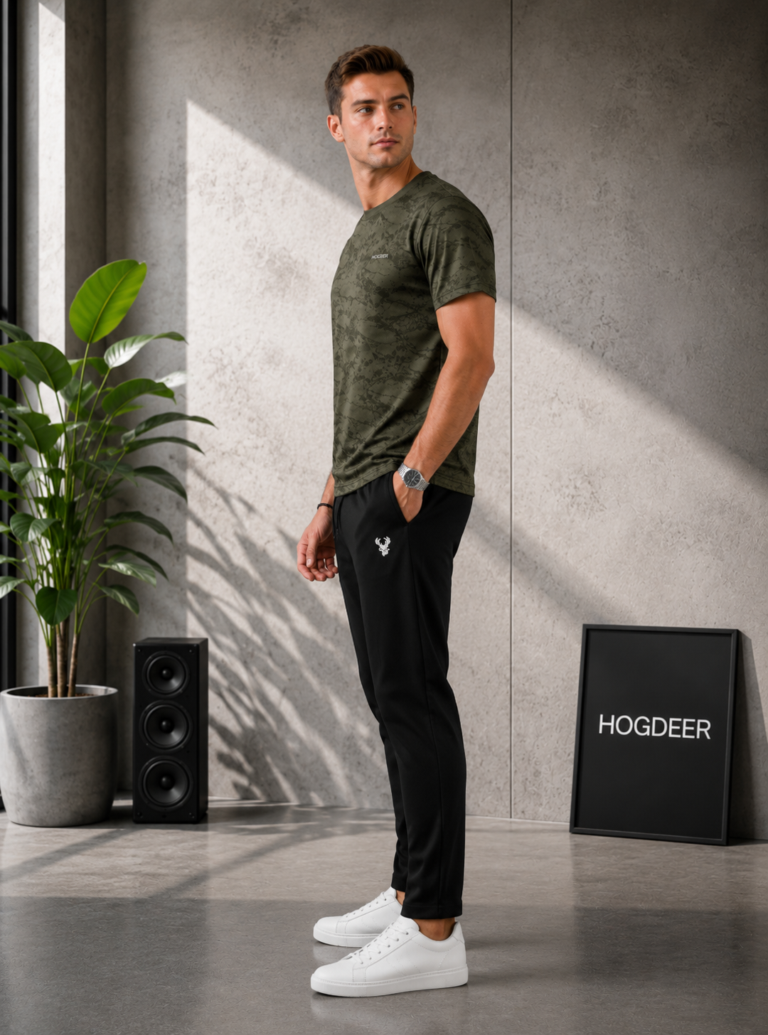 Imported Four Nod Fabric T-Shirt & Black Stretch Trouser - Army Green Tracksuit