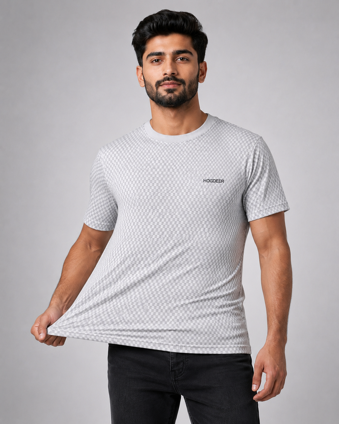 Men's Imported Stretchable Square Mesh Shirt – Ice Grey