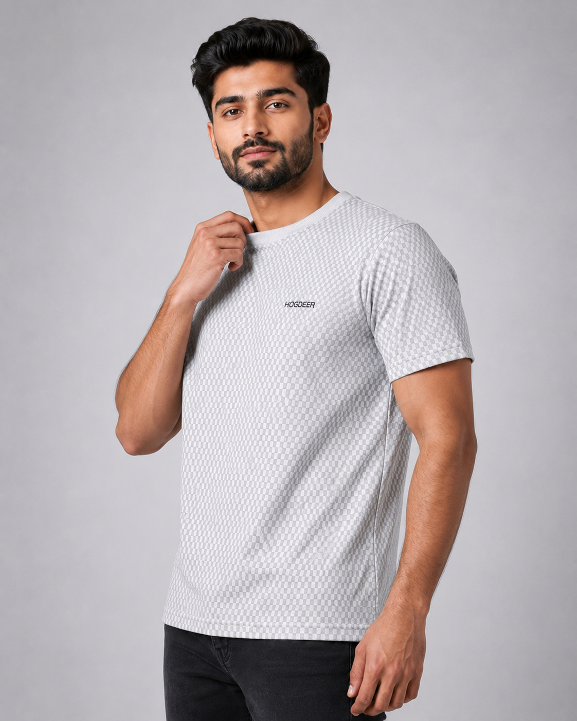 Men's Imported Stretchable Square Mesh Shirt – Ice Grey
