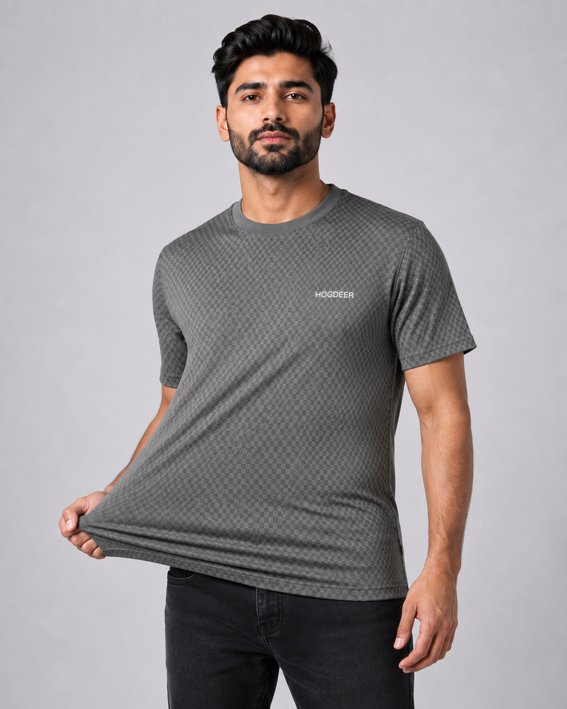 Men's Imported Stretchable Square Mesh Shirt – Grey