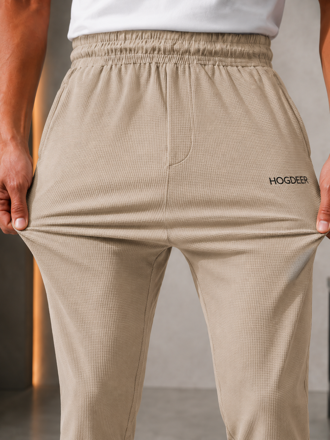 Men's Imported Cross Mesh Active Trouser - Sand Beige