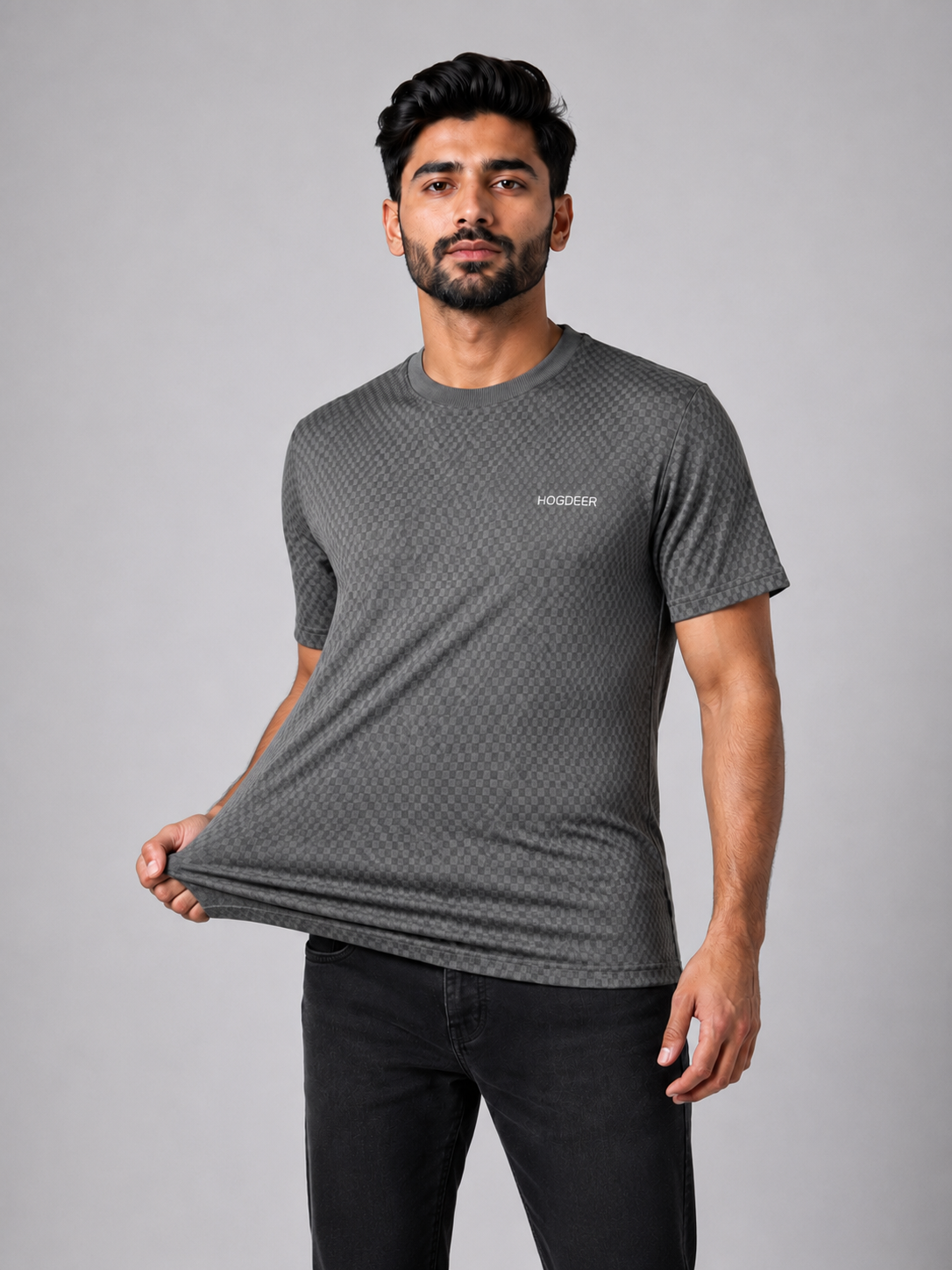 Men's Imported Stretchable Square Mesh Shirt – Grey