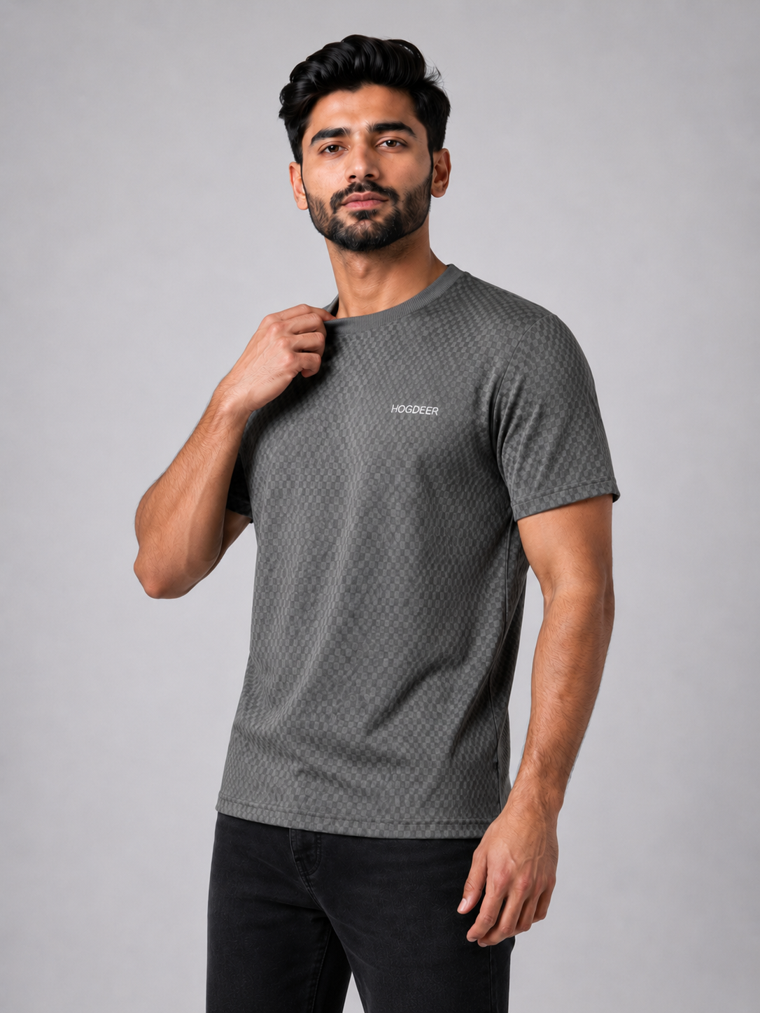 Men's Imported Stretchable Square Mesh Shirt – Grey