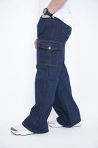 Men’s Baggy Cargo Denim Jeans- Dark Blue