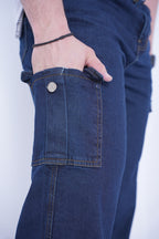 Men’s Baggy Cargo Denim Jeans- Dark Blue