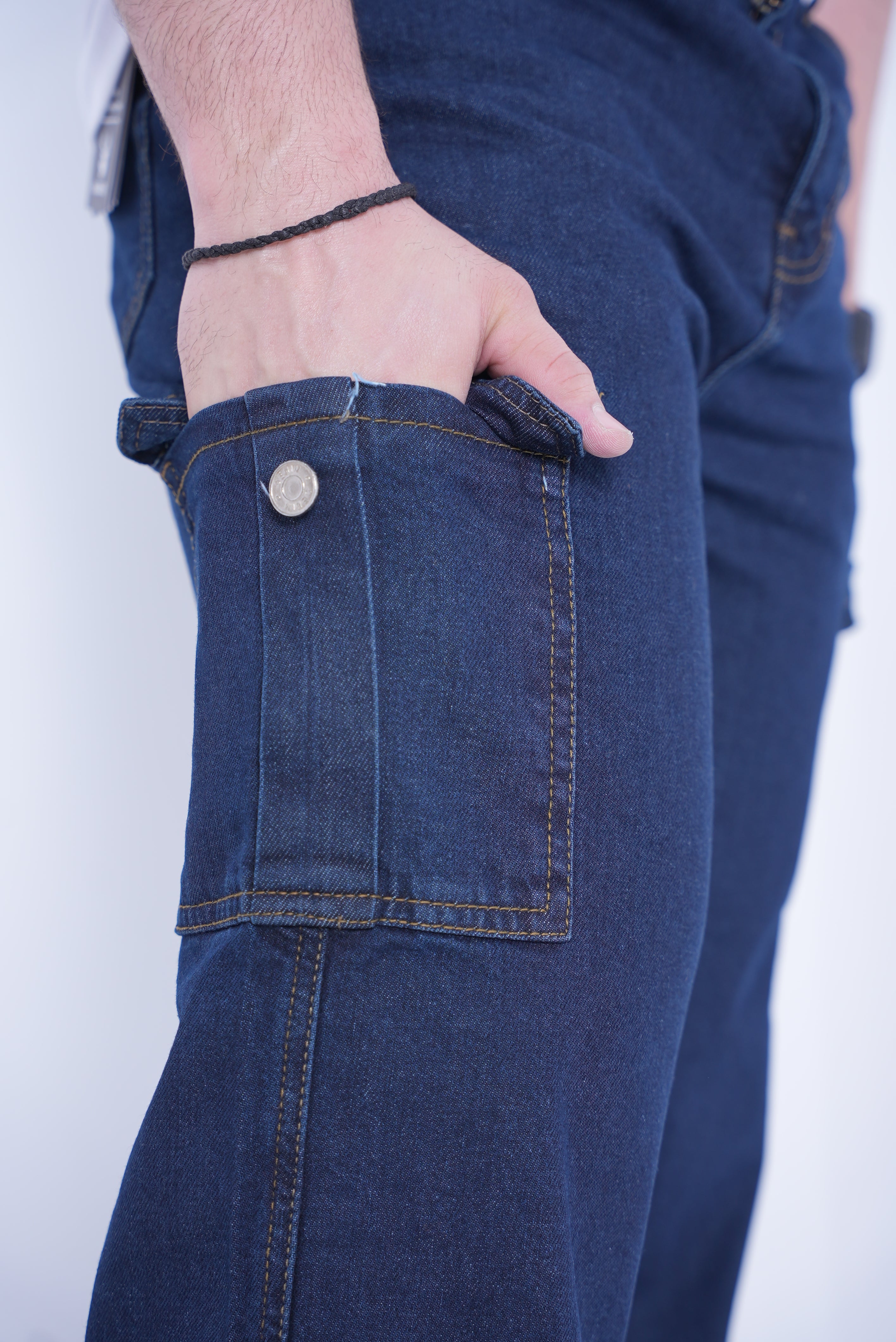 Men’s Baggy Cargo Denim Jeans- Dark Blue