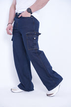 Men’s Baggy Cargo Denim Jeans- Dark Blue