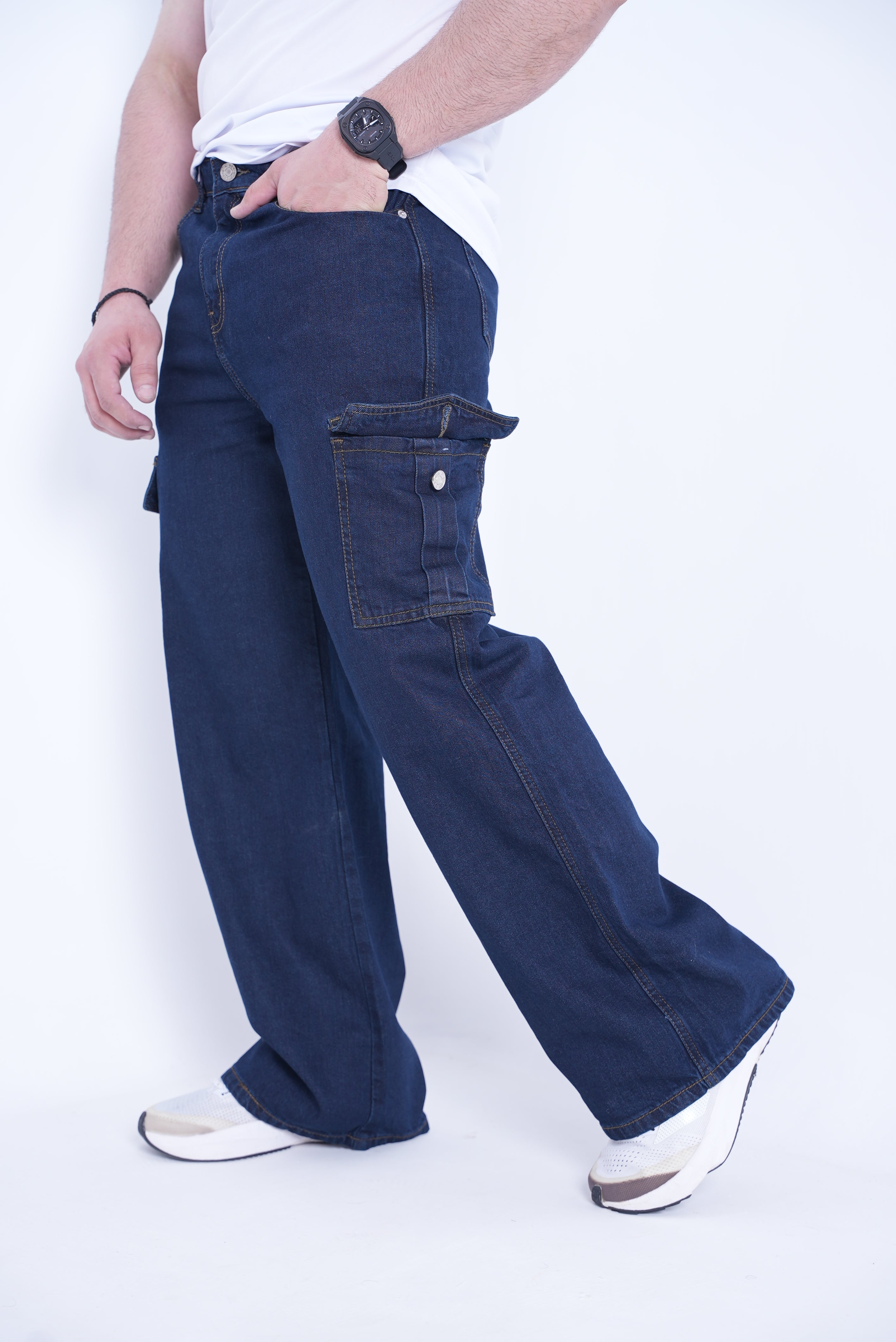 Men’s Baggy Cargo Denim Jeans- Dark Blue