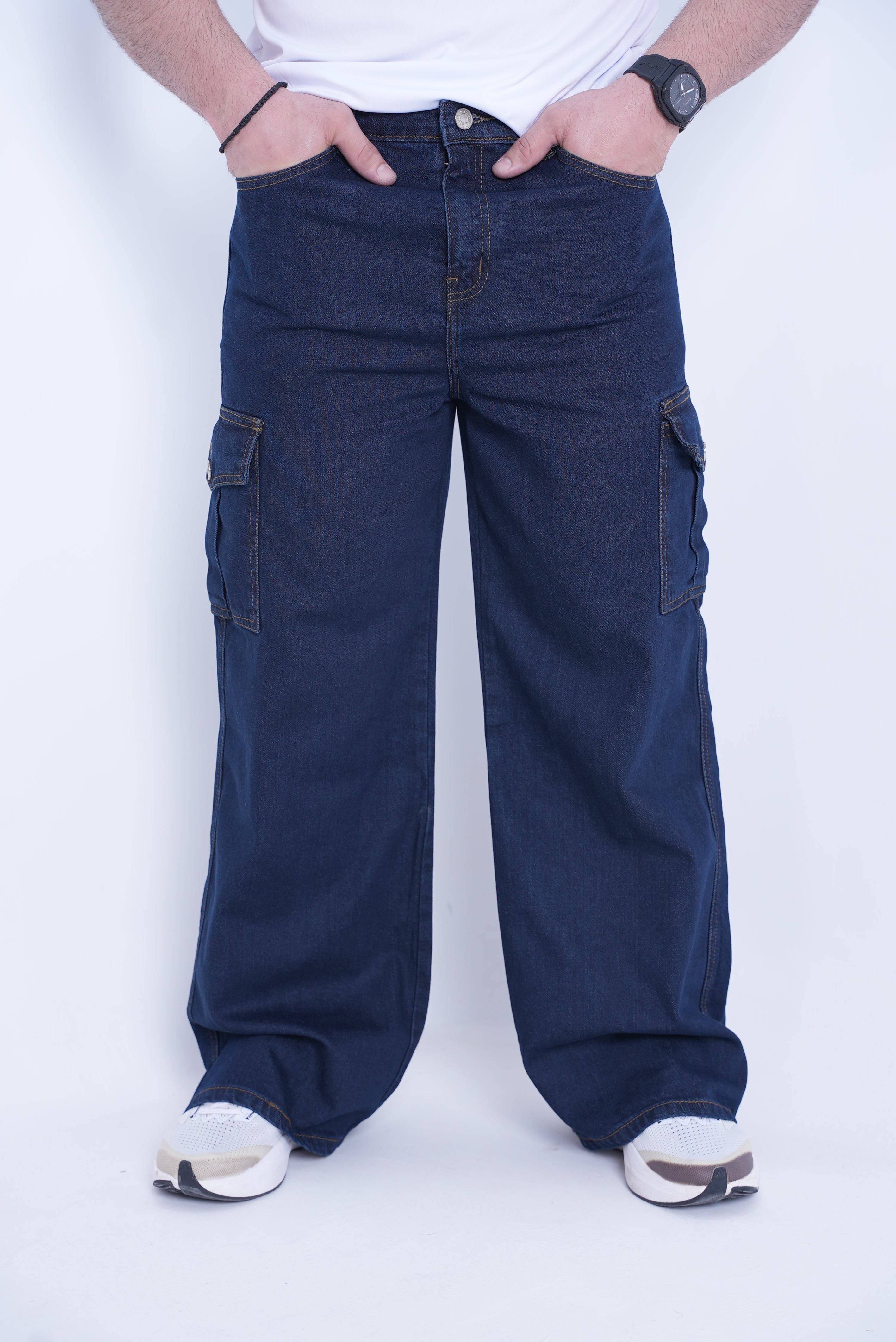 Men’s Baggy Cargo Denim Jeans- Dark Blue