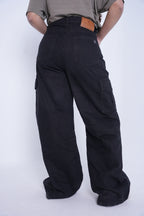 Women’s Baggy Cargo Denim Jeans- Black