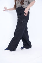 Women’s Baggy Cargo Denim Jeans- Black