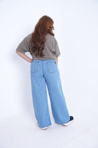 Women’s Lining Flared Denim Jeans- Light Blue