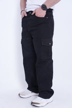 Men’s Baggy Cargo Denim Jeans- Black