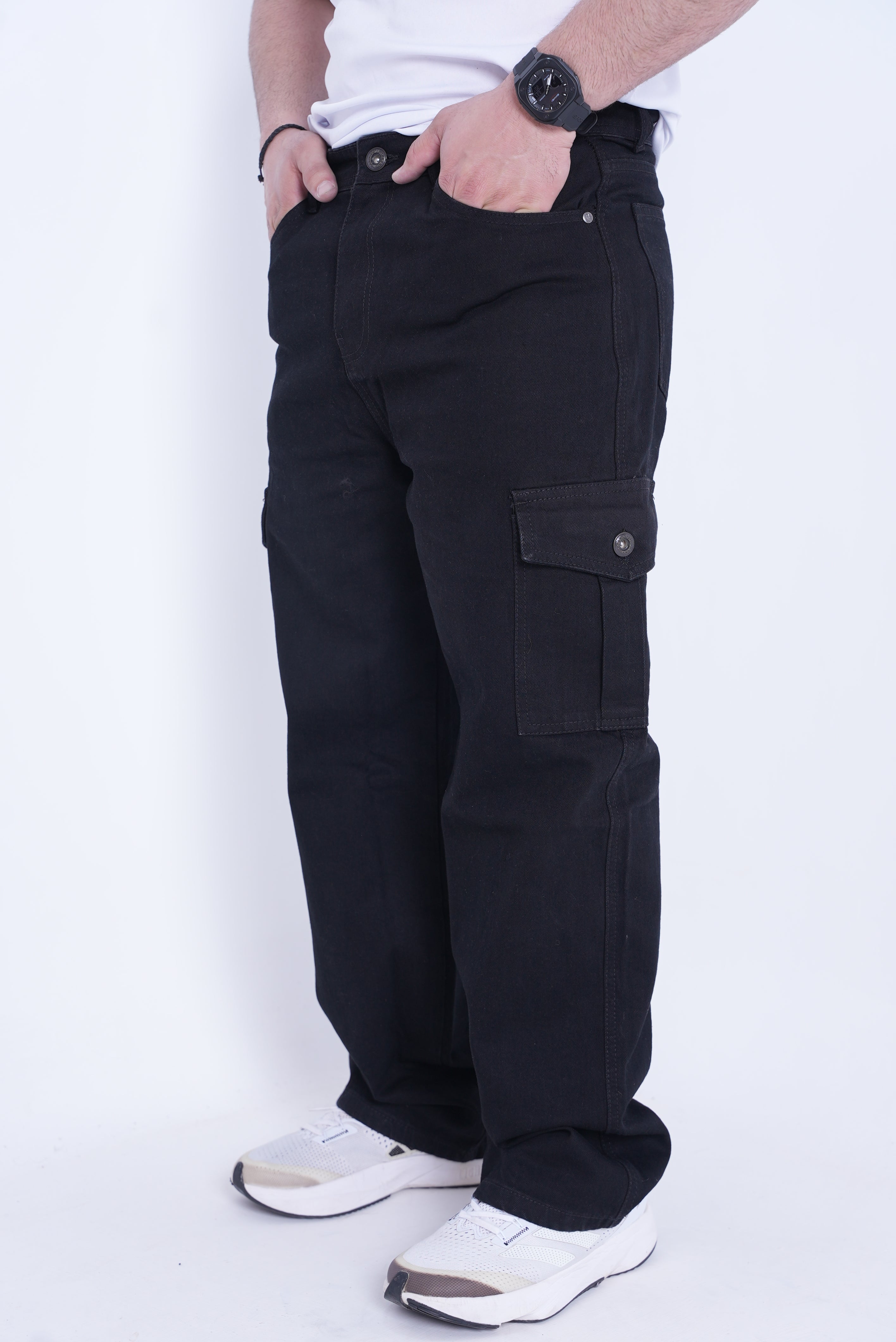 Men’s Baggy Cargo Denim Jeans- Black