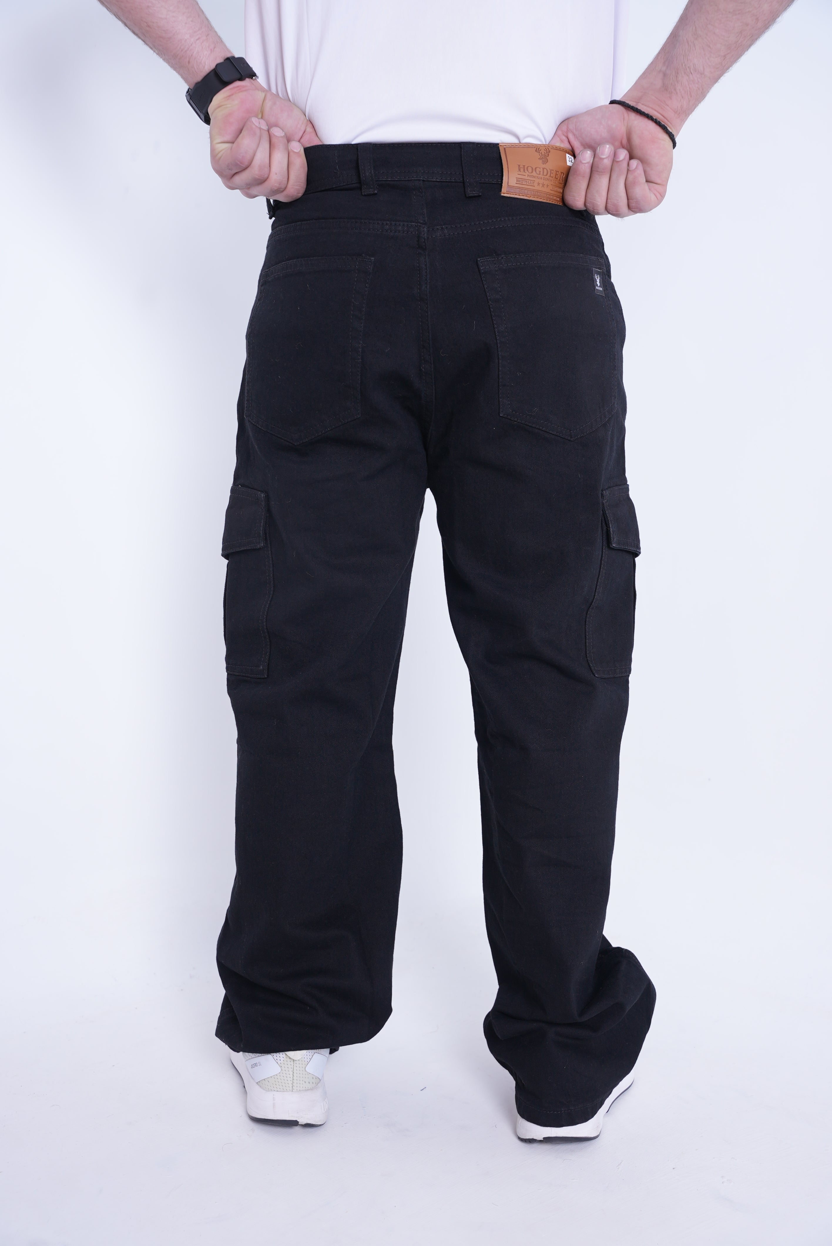 Men’s Baggy Cargo Denim Jeans- Black