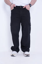Men’s Baggy Cargo Denim Jeans- Black
