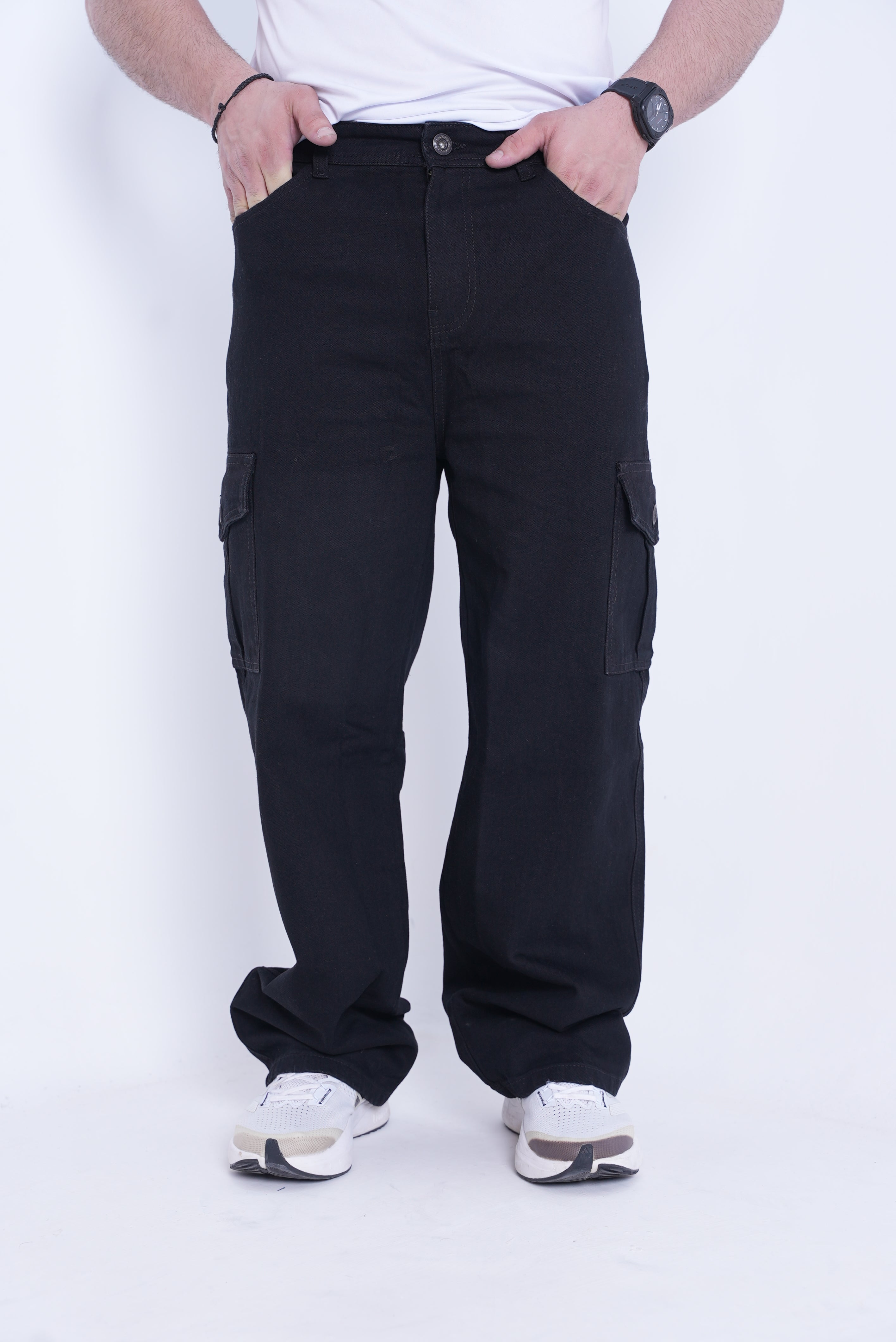 Men’s Baggy Cargo Denim Jeans- Black