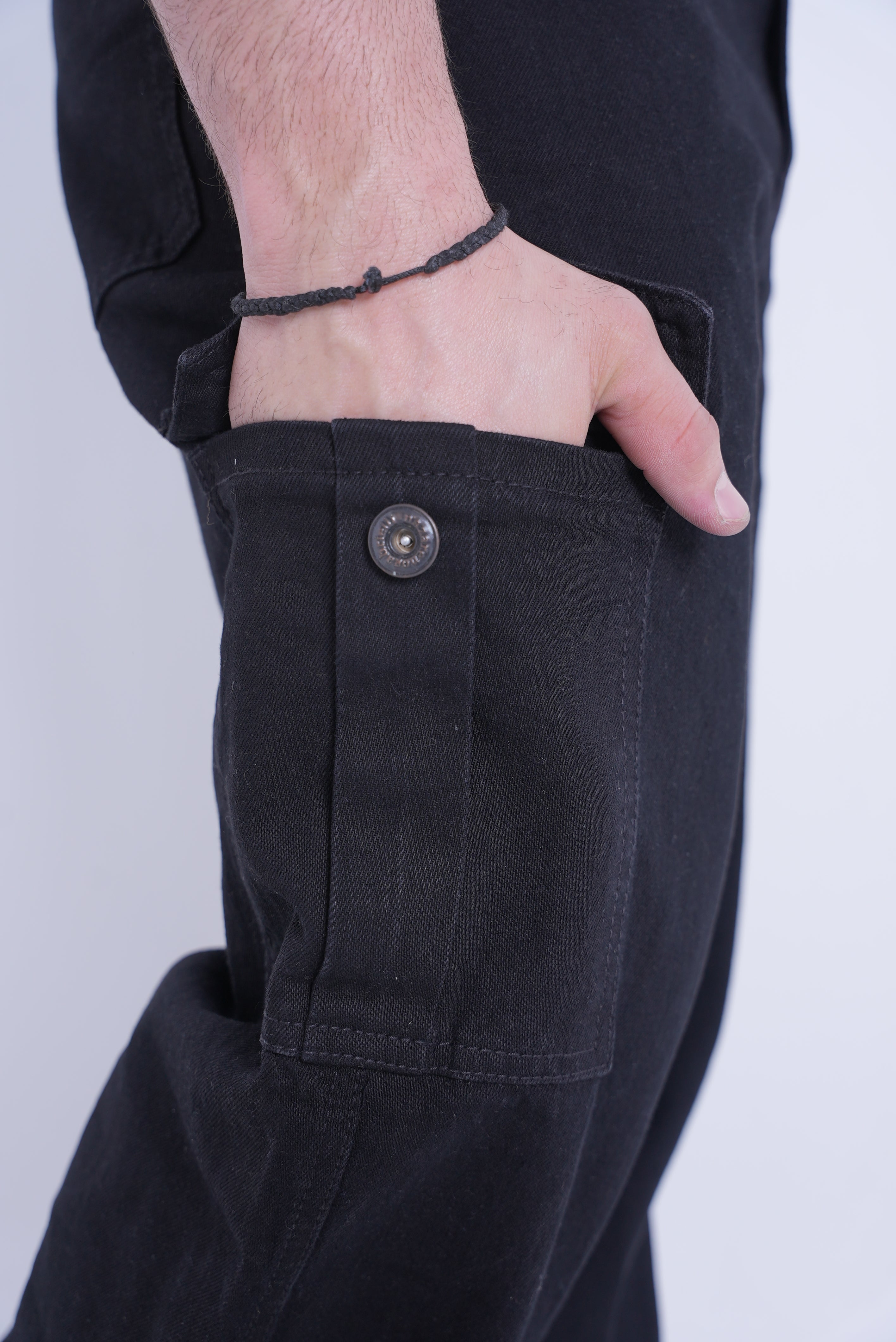 Men’s Baggy Cargo Denim Jeans- Black
