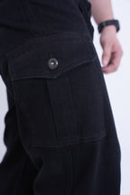 Men’s Baggy Cargo Denim Jeans- Black