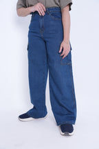 Women’s Baggy Cargo Denim Jeans- Dark Blue