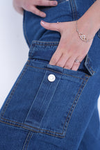 Women’s Baggy Cargo Denim Jeans- Dark Blue