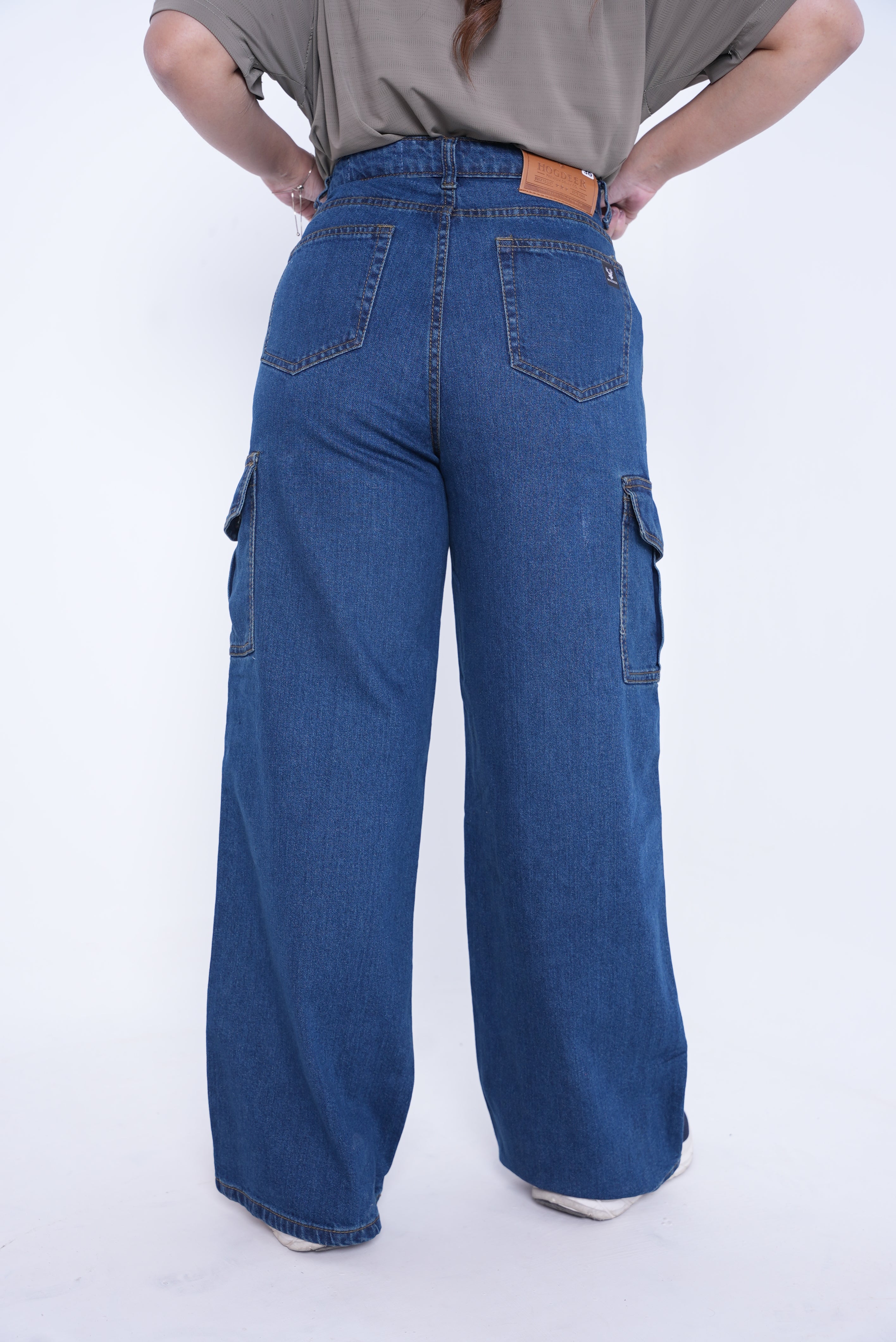 Women’s Baggy Cargo Denim Jeans- Dark Blue