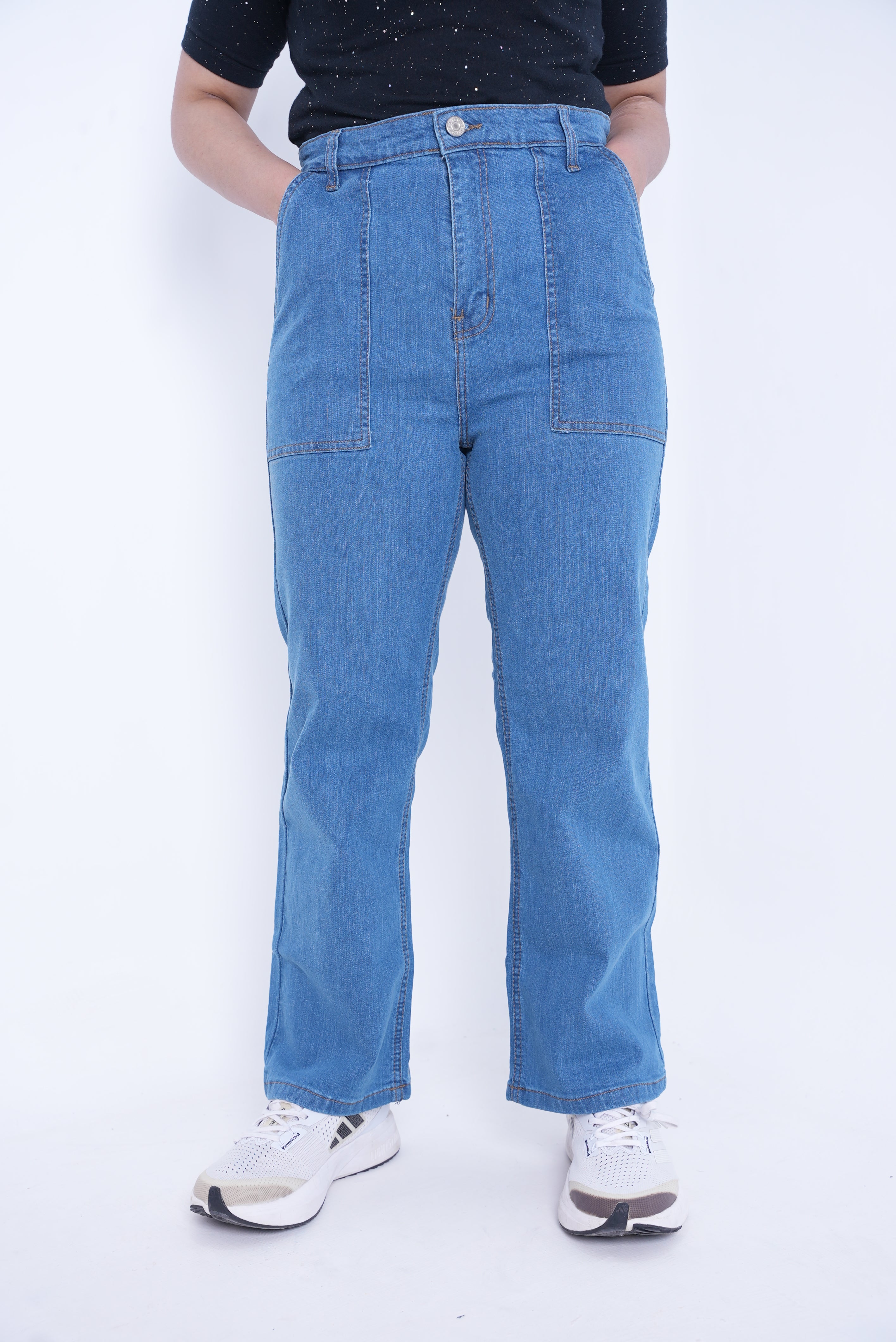 Classic Women’s Straight Fit Denim Jeans- Mid Blue
