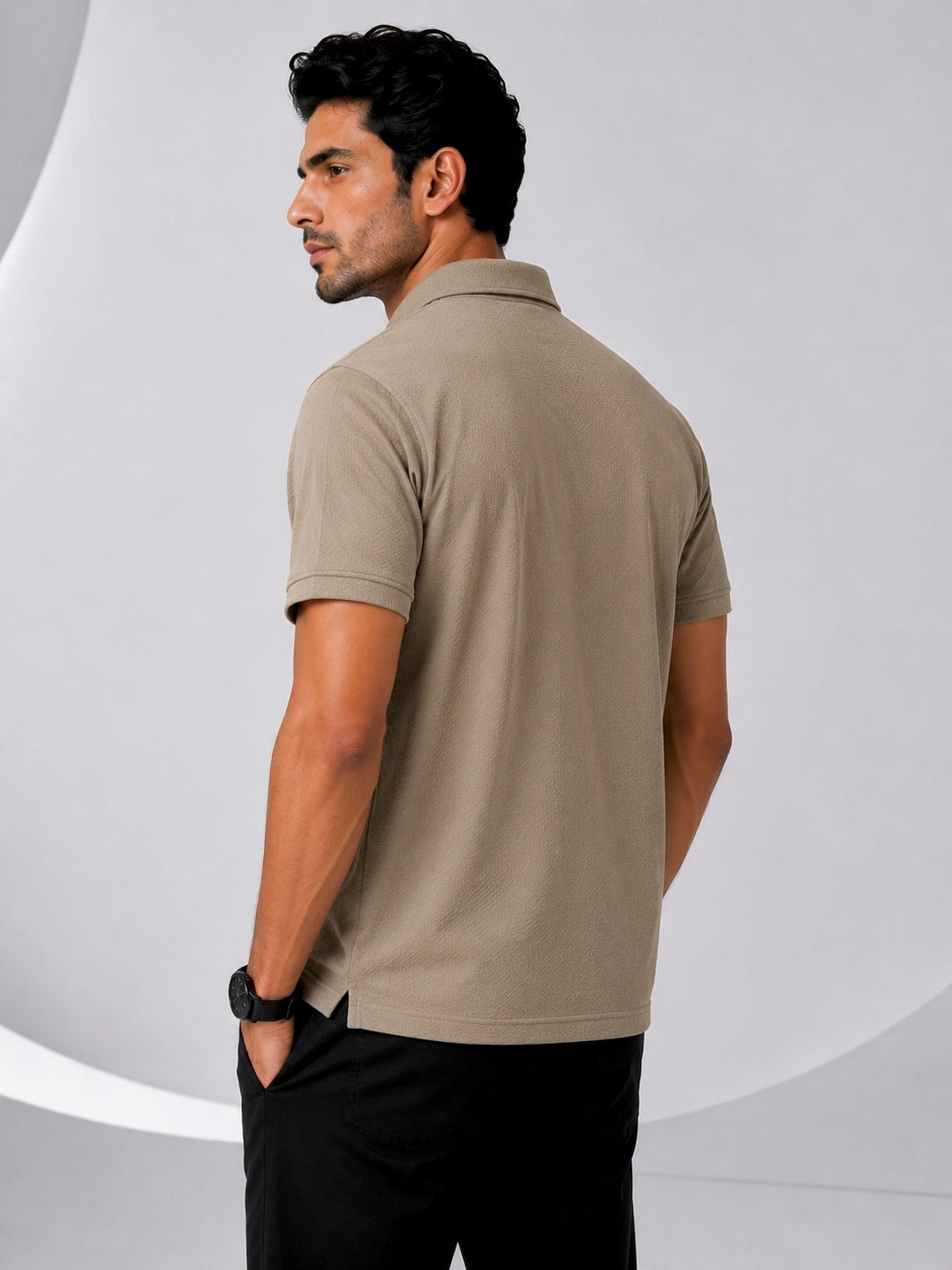 Men's Imported Super Mesh Nylon Polo Shirt- Desert Khaki