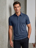 Imported Small Diamond Spandex Polo- Navy Blue