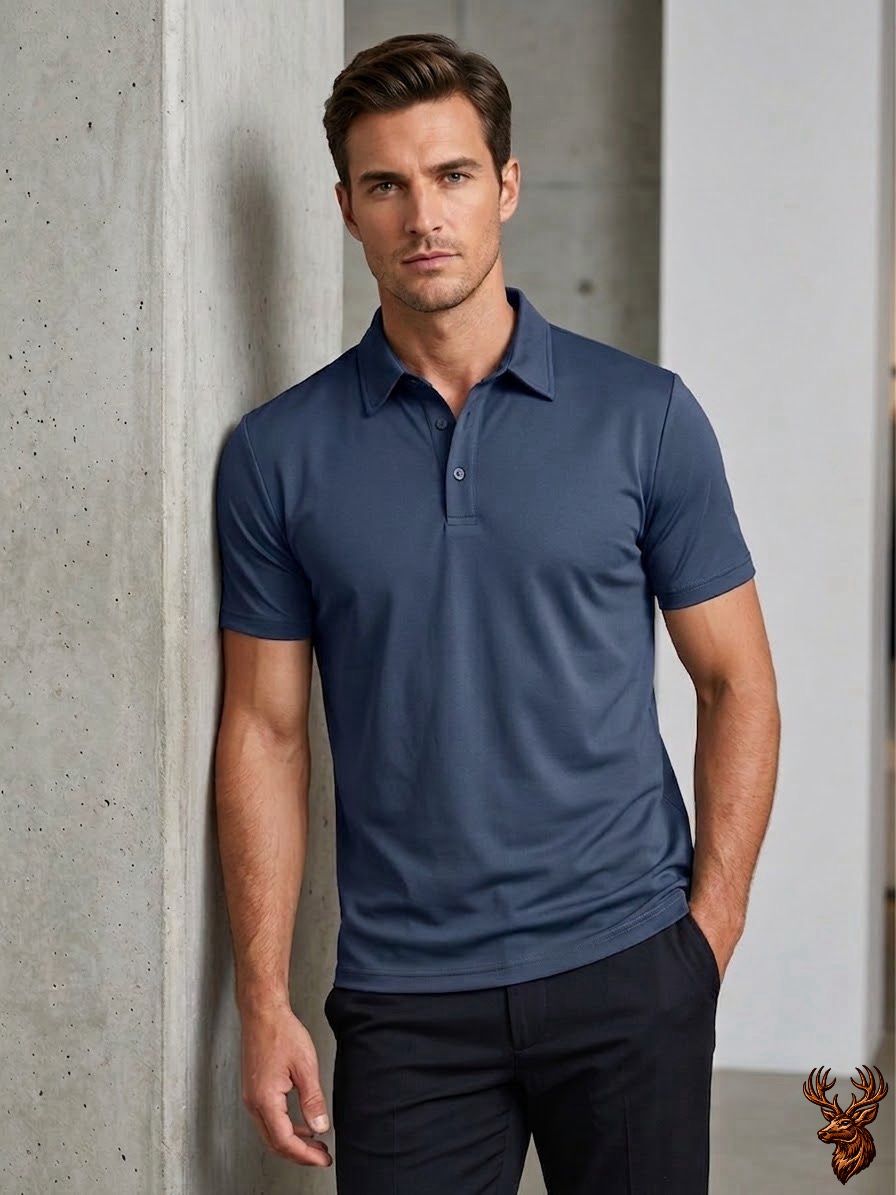 Imported Small Diamond Spandex Polo- Navy Blue