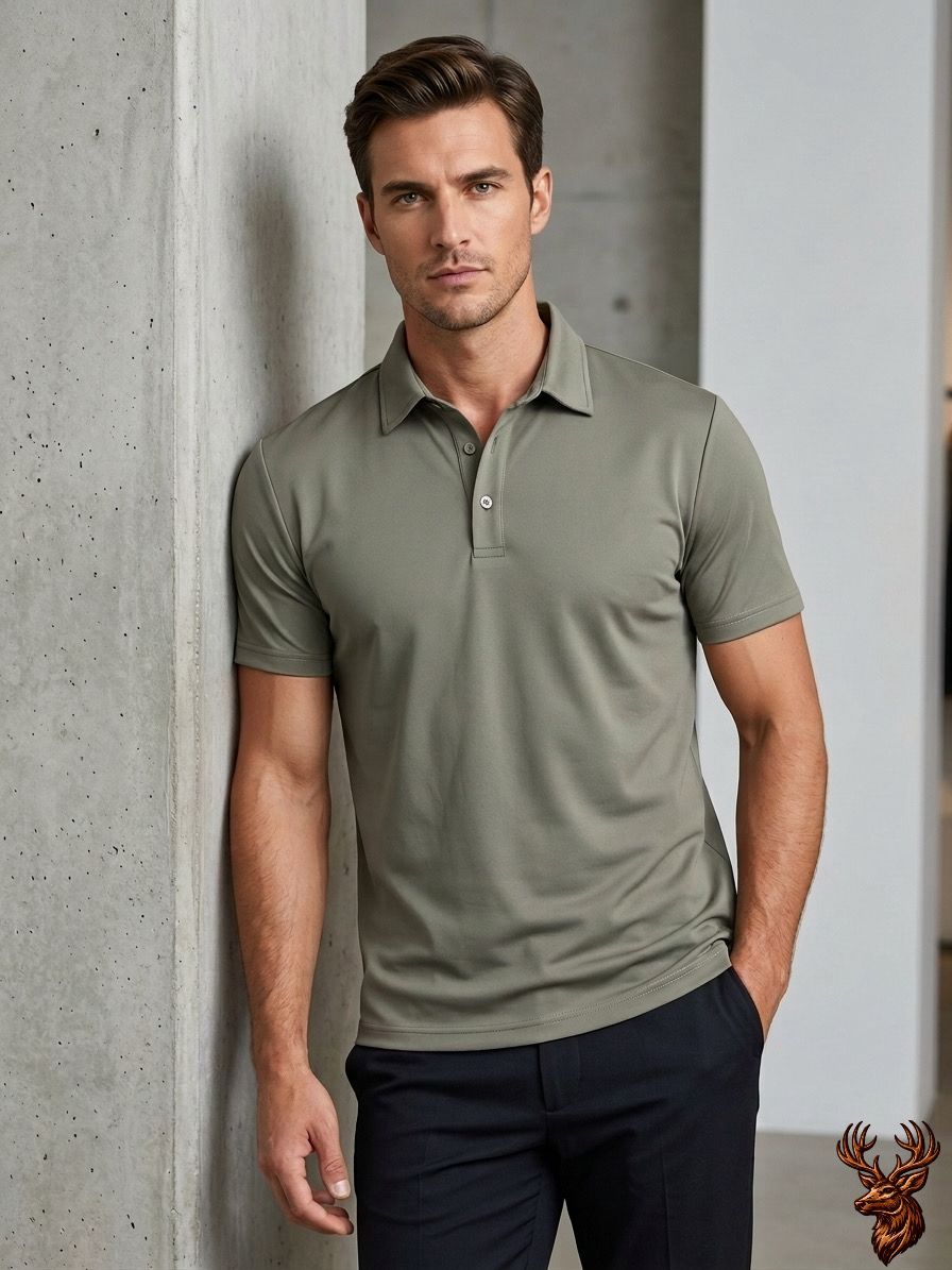 Imported Small Diamond Spandex Polo- Olive Green