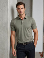 Imported Small Diamond Spandex Polo- Olive Green