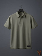 Imported Small Diamond Spandex Polo- Olive Green