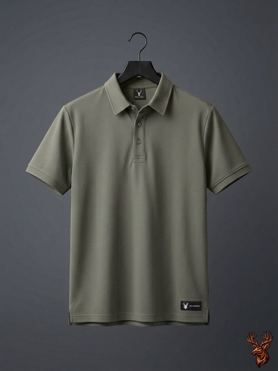 Imported Small Diamond Spandex Polo- Olive Green