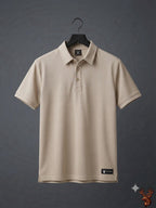 Imported Small Diamond Spandex Polo- Beige