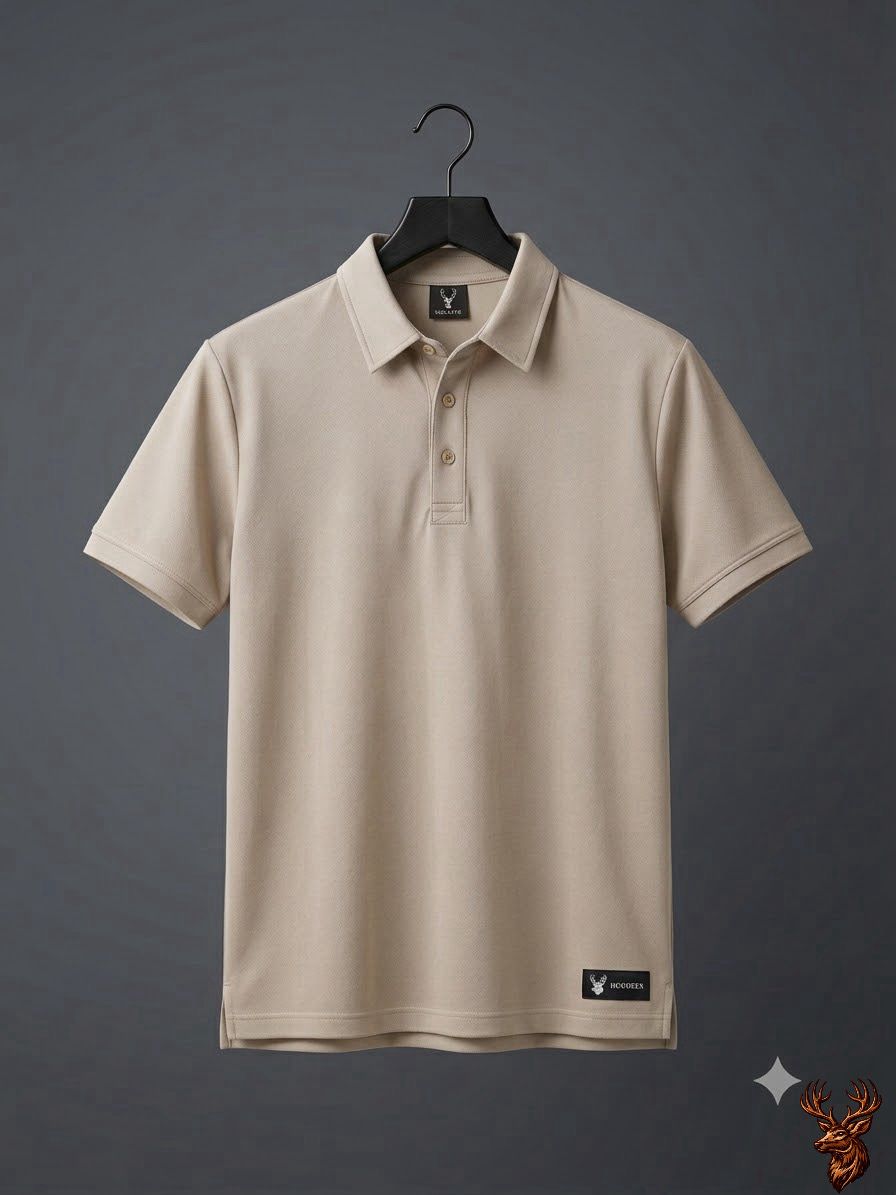 Imported Small Diamond Spandex Polo- Beige
