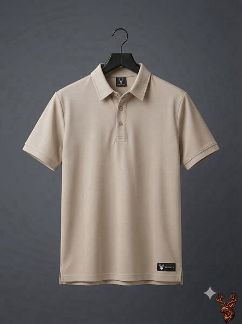Imported Small Diamond Spandex Polo- Beige