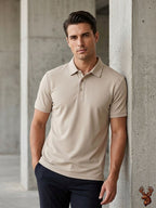 Imported Small Diamond Spandex Polo- Beige