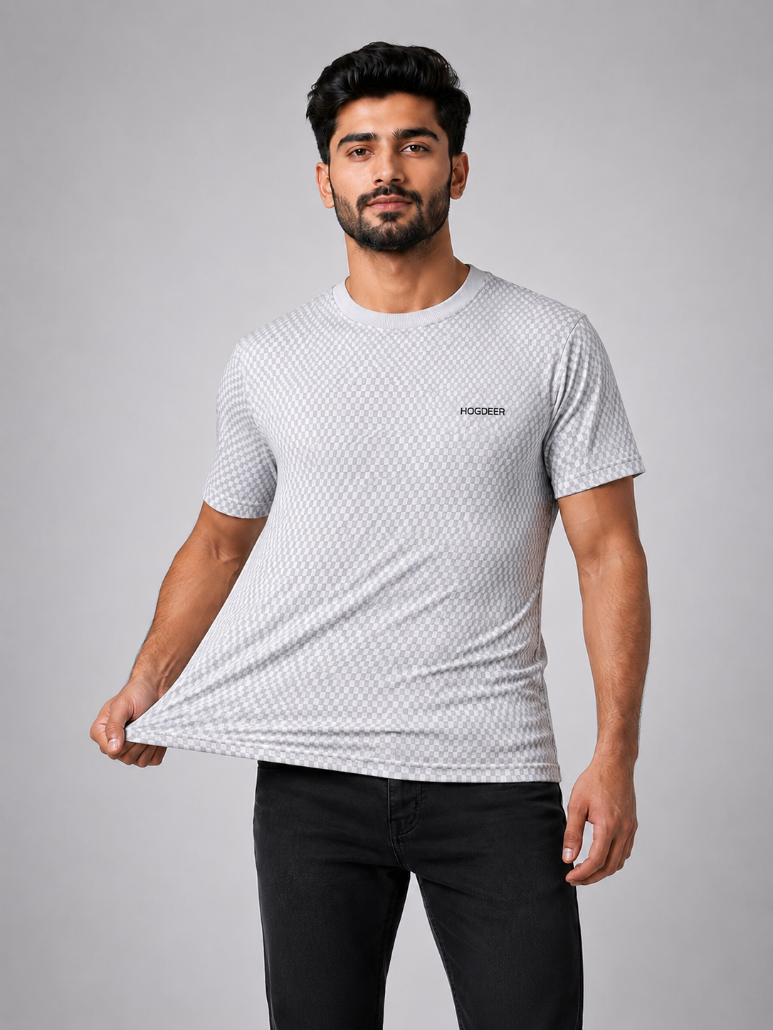 Men's Imported Stretchable Square Mesh Shirt – Ice Grey