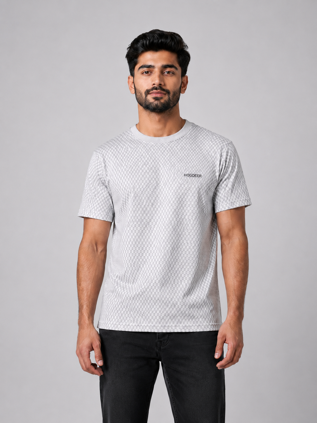 Men's Imported Stretchable Square Mesh Shirt – Ice Grey
